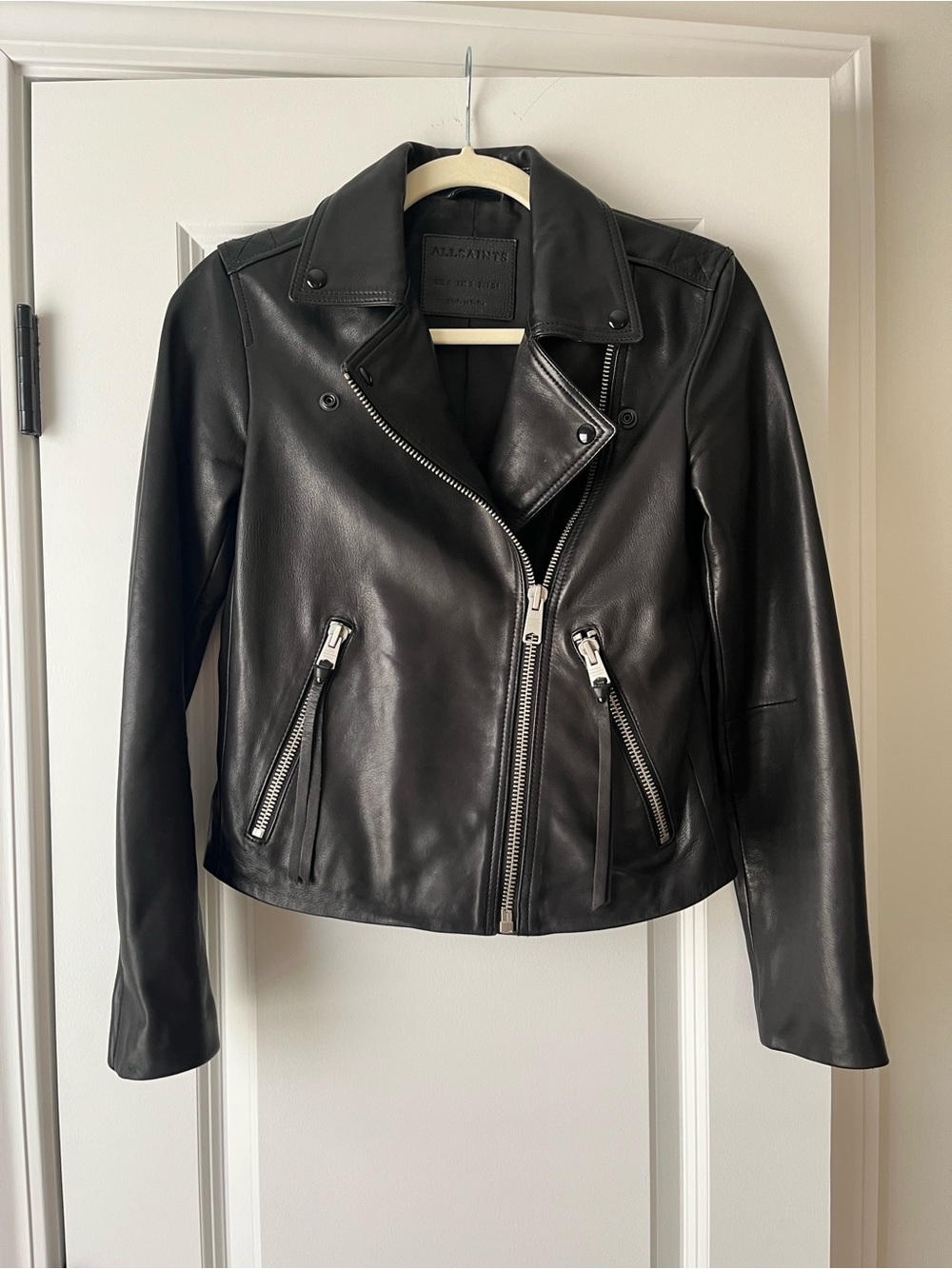 All Saints Black Leather Asymmetric Moto Jacket